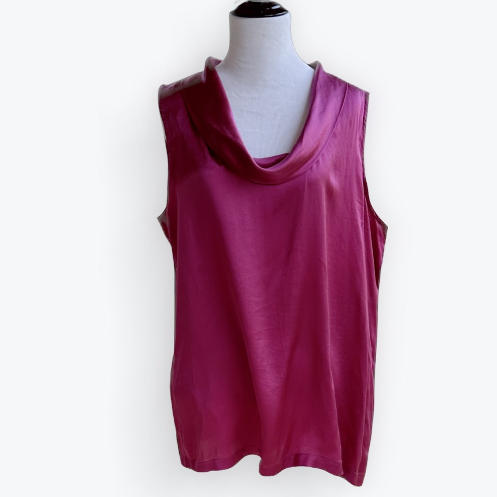 Polished Vibrant Berry Fluid Day to Evening Silk-blend Draped Cowl Neck Top  ~XL